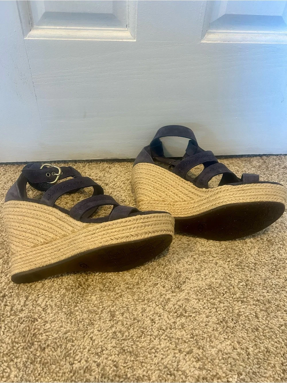 UGG Navy Suede Strappy Espadrille Wedge Sandals